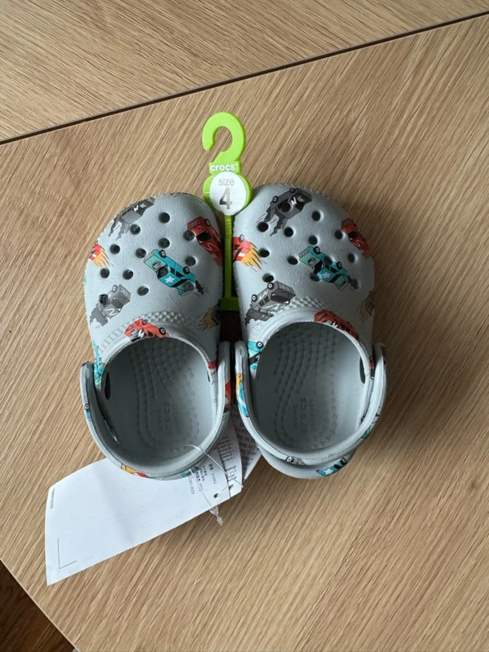 CROCS Kids Gray Car Print Clogs - Size 4